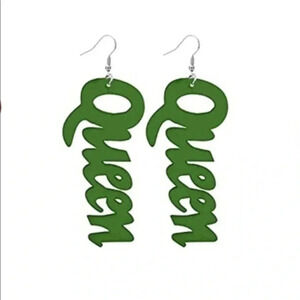 Green Queen Ethnic Women’s Ladies Large Wood Wooden Drop Earrings NWT